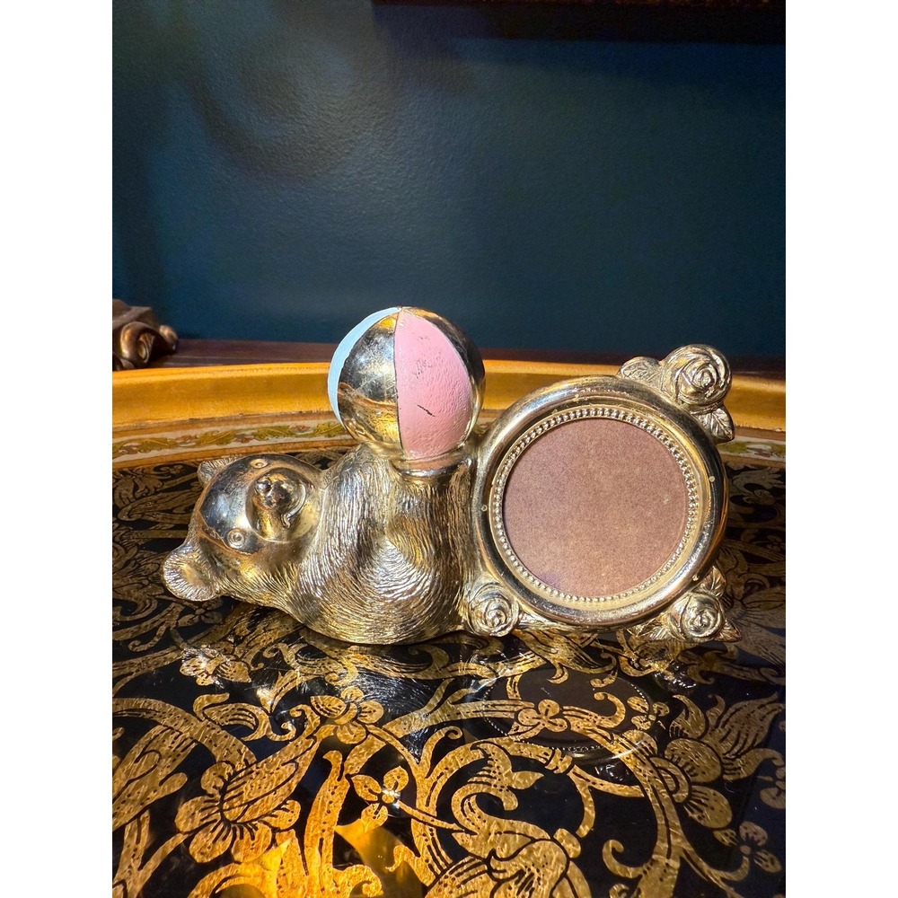 Vintage Silver Plated Bear Coin‎ Bank Frame – Japan Made Baby Photo Holder 6"